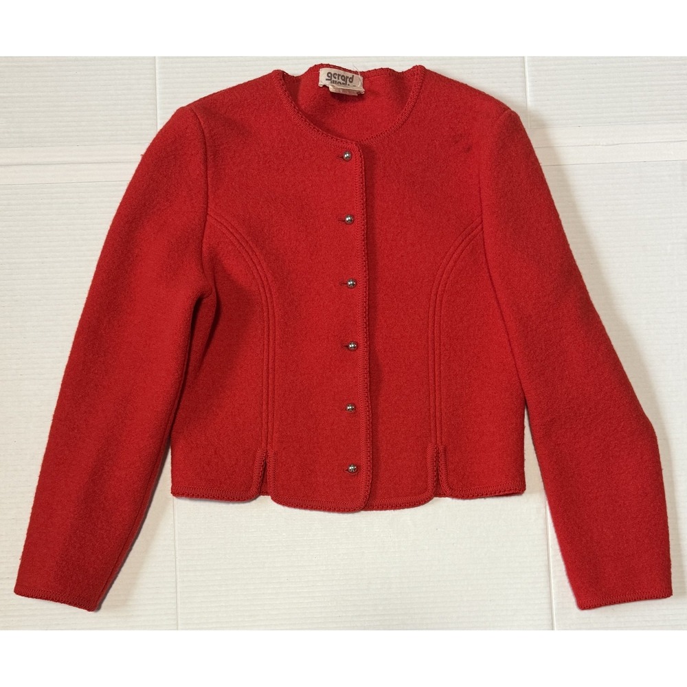 GERARD WORKS - Women's 100% Wool Red Button Cardigan Sweater Jacket -‎ Size 12